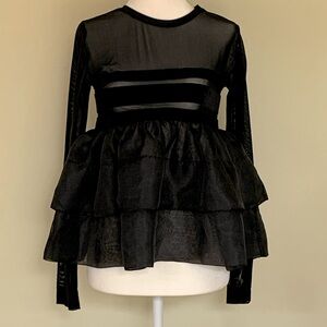Cynthia Rowley Elegant Black Sheer Ruffle Top